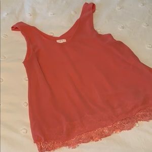 Pink blouse with lace trim